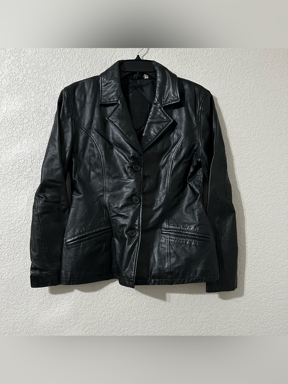 Vintage 1990s Preston & York Black Genuine Leather Blazer Jacket Sz Medium